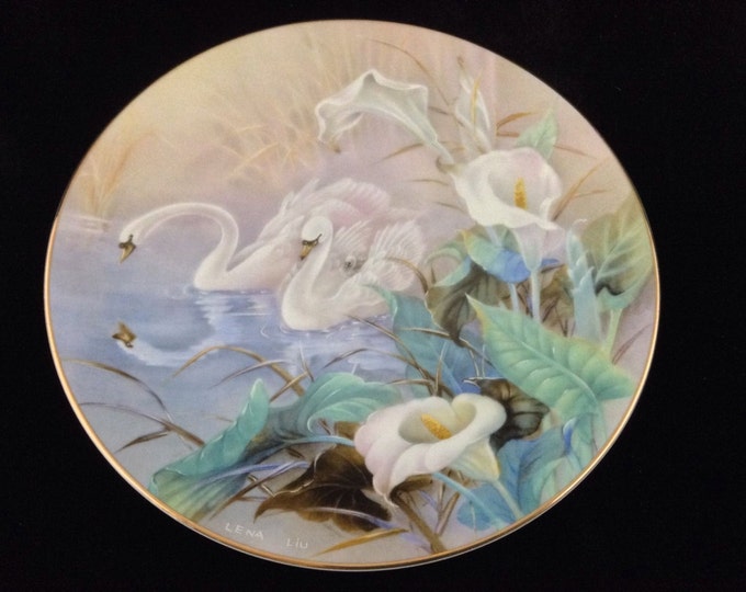 Lena Liu Wall Plate , W S George, The Swans, On The Wings of Snow, Wall Hanging Porcelain Plate, Home Decor