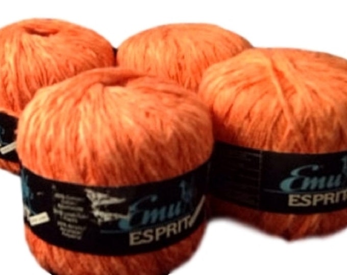 4 Skeins Emu Esprit Hand Dyed Yarn Mixed Cotton Linen Yarn Color 7656 Orange/Cantaloupe From Spain