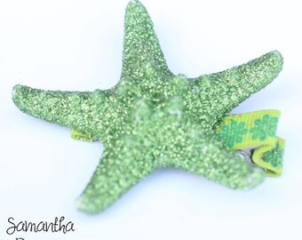 Green Glitter Starfish Hair Clip