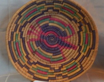 Native American Sweet Grass Basket Vintage/Antique Coiled Basket Papago: Butterfly design