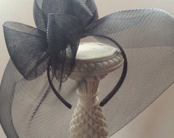 Black Fascinator Hat, Kentucky Derby Hat, Race Hat, Steeplechase Hat, Famous Hat Luncheon Hat, Breeder's Cup, Tea Party Hat, Style F-55