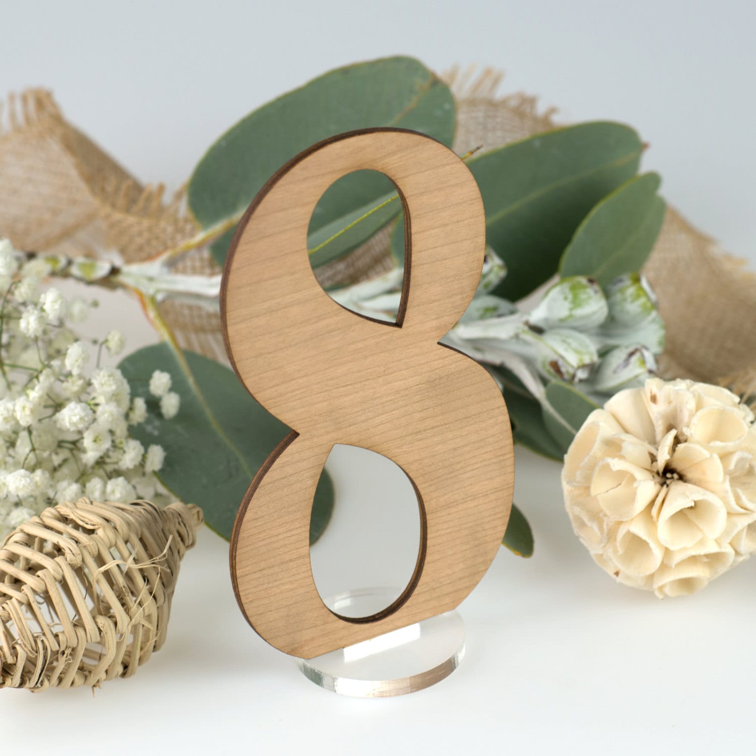 11x Wooden Laser Cut Table Numbers with Clear Acrylic Stand