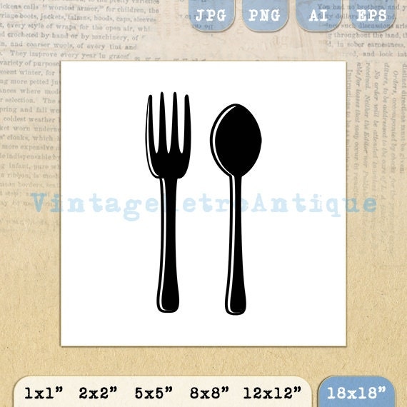 Printable Digital Fork and Spoon Silverware by VintageRetroAntique