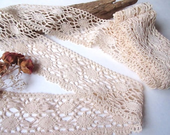Vintage Cotton Ivory Lace / Antique Lace Vintage Lace Trim Cotton Lace - 6 yards 8''.