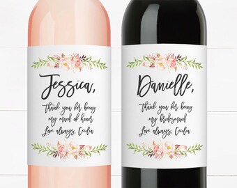 Thank You For Being My Bridesmaid Gift Wine Labels