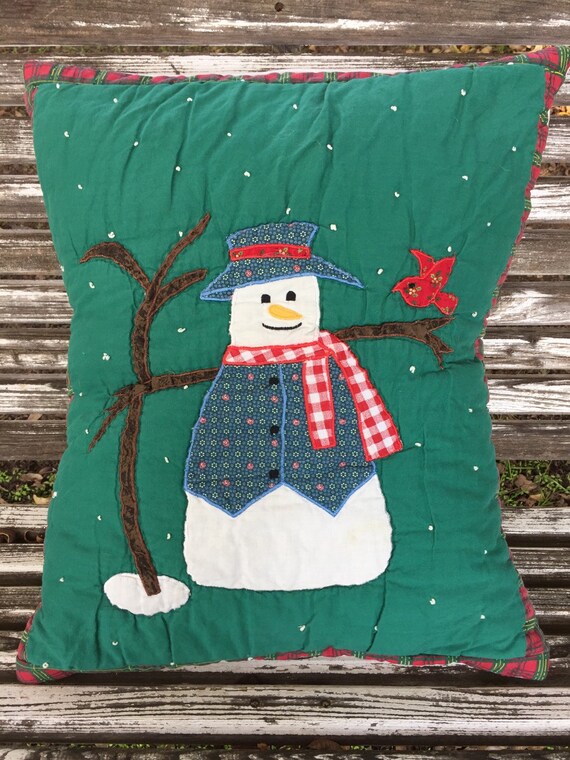 Snowman Pillow Cover Quilted Winter Pillow Cover Rustic