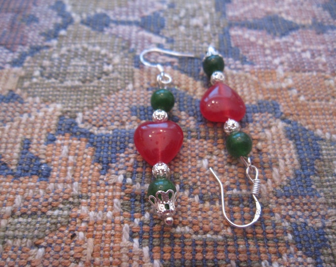 Ruby and Emerald Drop Earrings, Natural Gemstone Beads, Approx. 2.5" long, E904