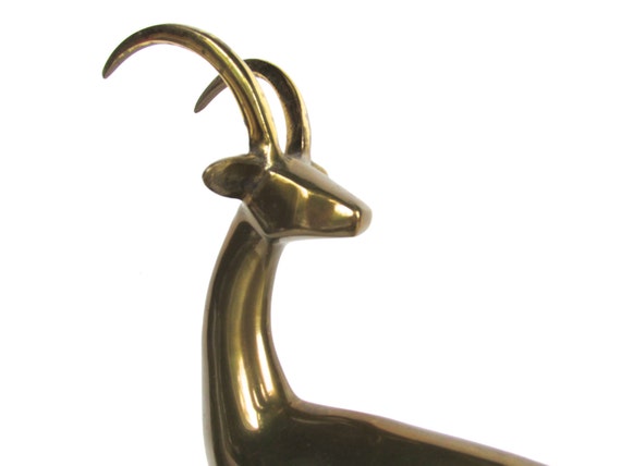 Vintage Mid Century Modern Brass Ram Figurine Large Brass