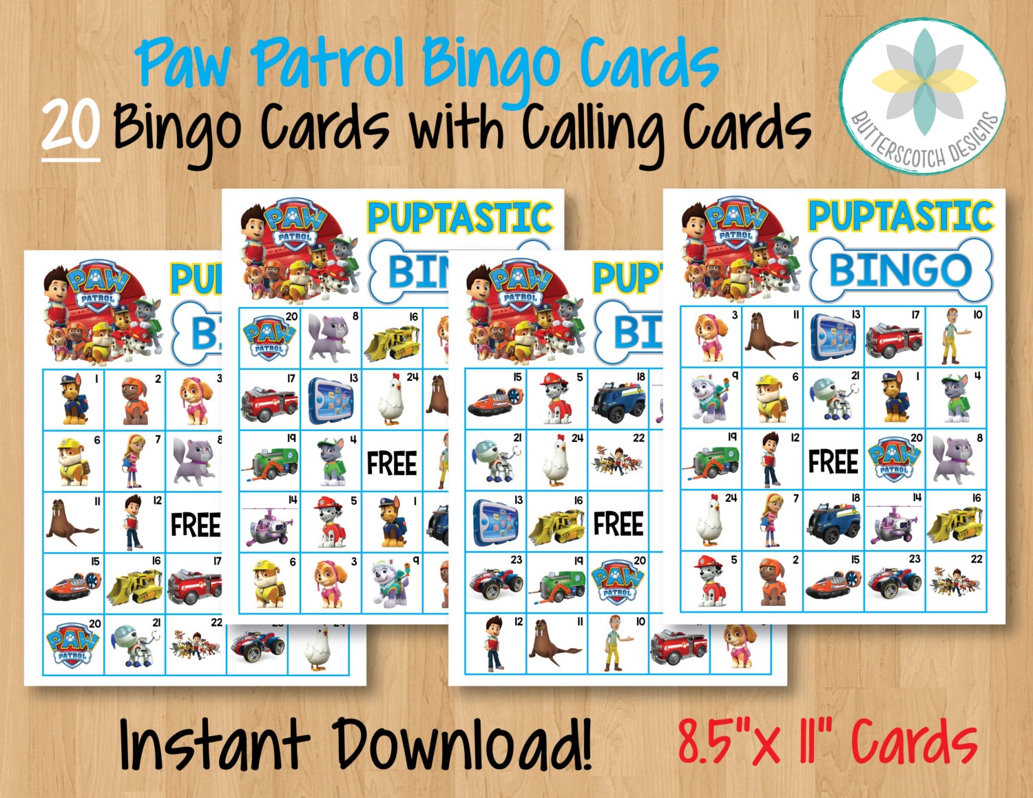 Paw Patrol Printable Bingo Cards 20 by ButterscotchDesign on Etsy