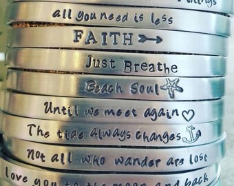 Mantra Bracelet Hand Stamped Metal Cuff