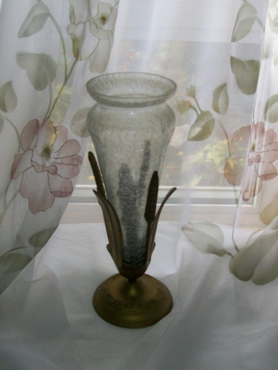 large branch vase with crackled glass