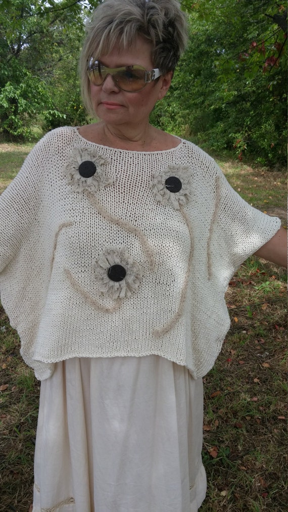 Handknitted asymmetrical kimono style short tunic