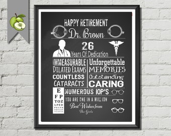 Ophthalmologist, Optometrist, Opticial, Retirement gift, Eye Doctor retirement, Personalised typography, unique gift, DIY Printable