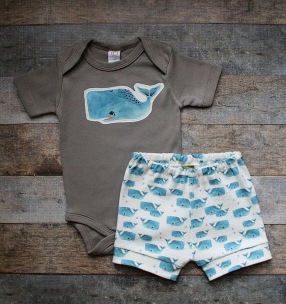 Whales Organic Baby Boy Clothes Bodysuit and short set Baby