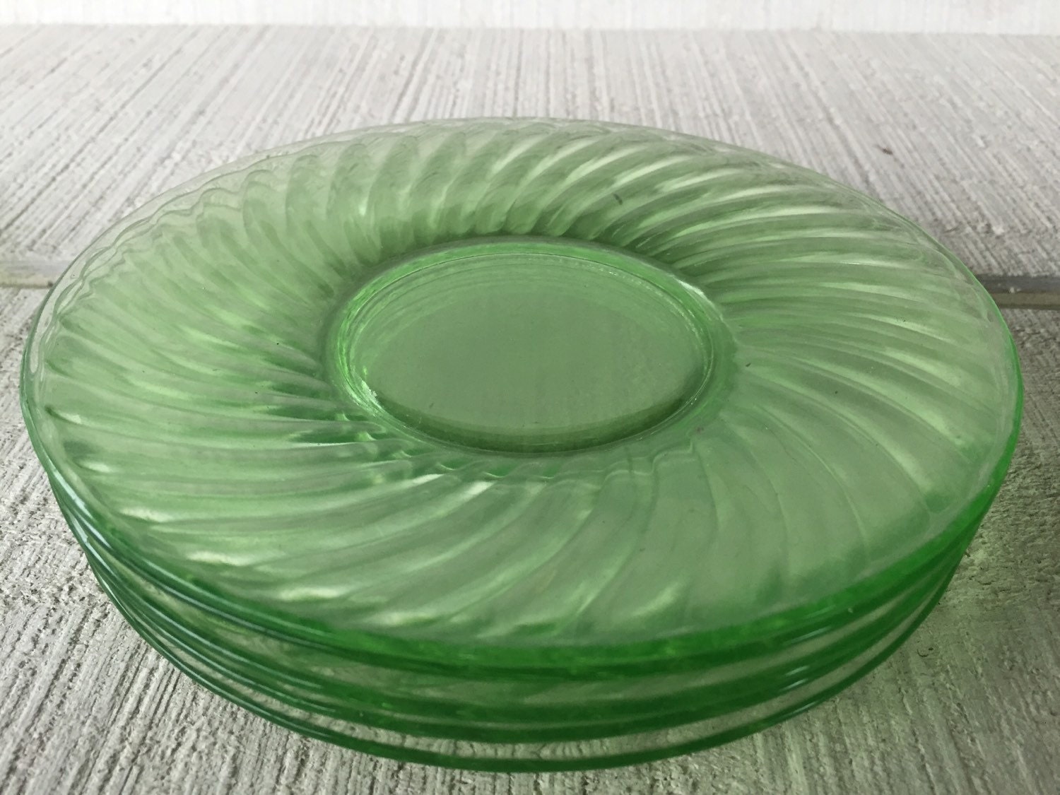 Green depression glass dessert plate Spiral green depression
