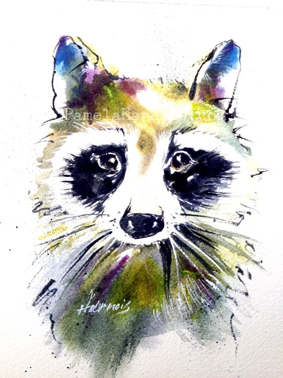 RACCOON Art Watercolor Print Home Decor Wildlife Art Wall