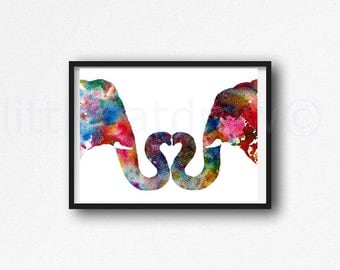 Elephant Print Love Elephants I Heart You Elephants Watercolor Painting Print Wall Art Watercolor Wall Decor Nursery Decor
