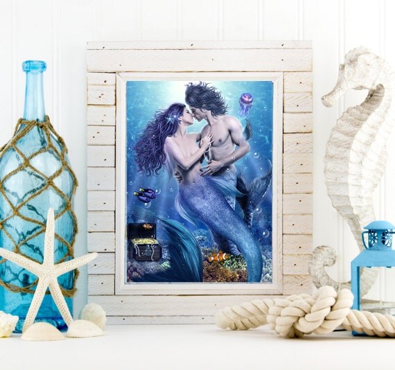 Lover Mermaids artwork Romantic Mermaids by EnchantedWhispersArt