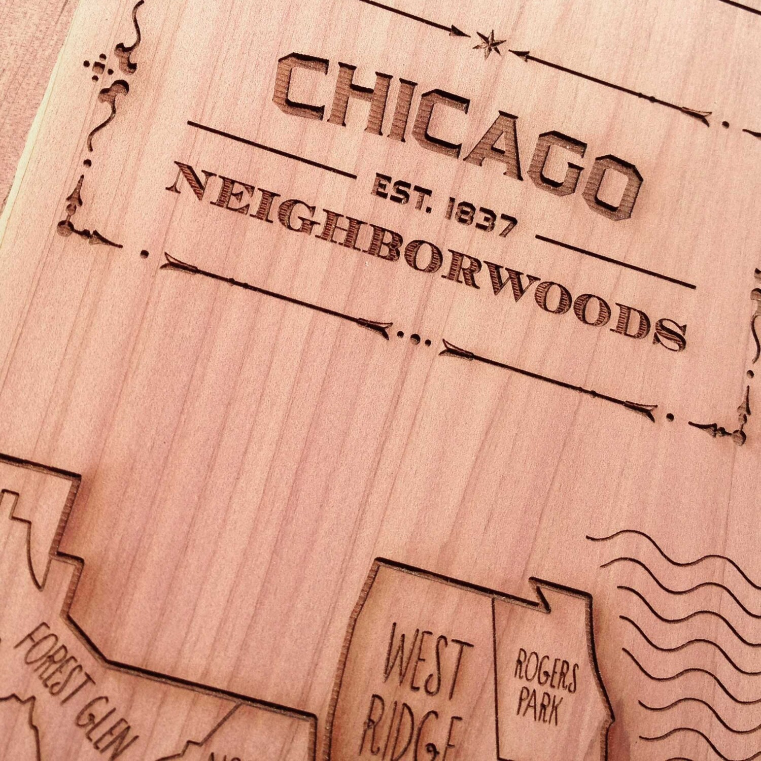 Chicago Wood City Map Laser Engraved by Neighborwoodmaps on Etsy