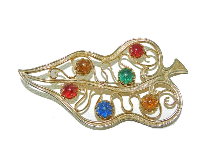 Extra LARGE Elsa Schiaparelli Leaf Brooch, Schiaparelli Art Glass Brooch, Book Piece Jewelry Jewellery, Rare Collectible Vintage