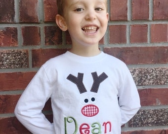 Custom Boys Christmas Reindeer Shirt Personalized, Boys Reindeer Shirt, Christmas Presents - Christmas Shirt - tee, shirt embroidered