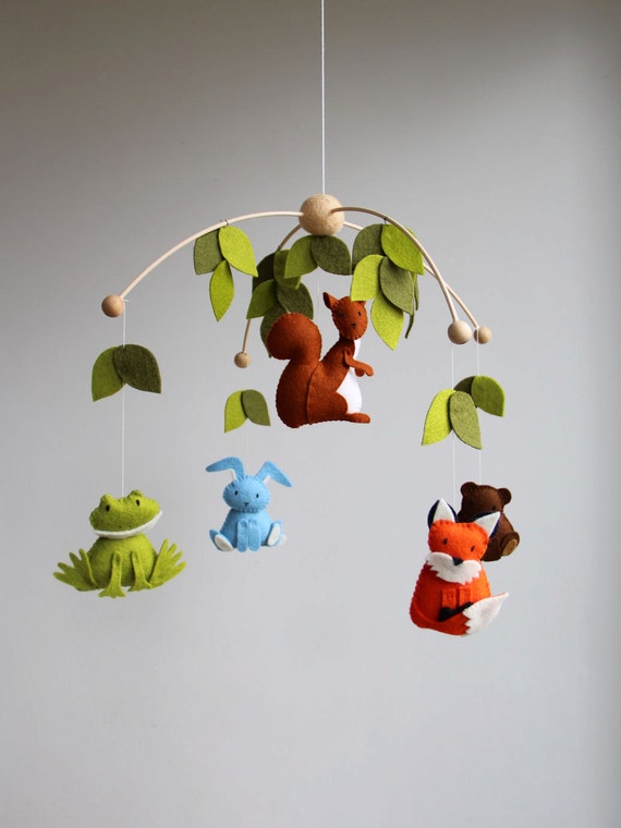 baby mobile woodland mobile forest animal mobile wool felt