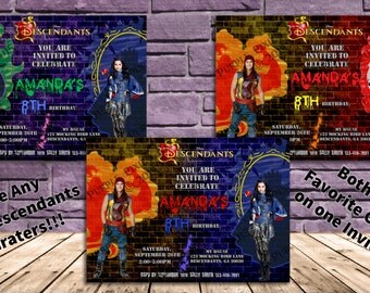 Disney Descendants Birthday Party Invitation - Choose 2 Characters!! Can Have Two Names and Ages!