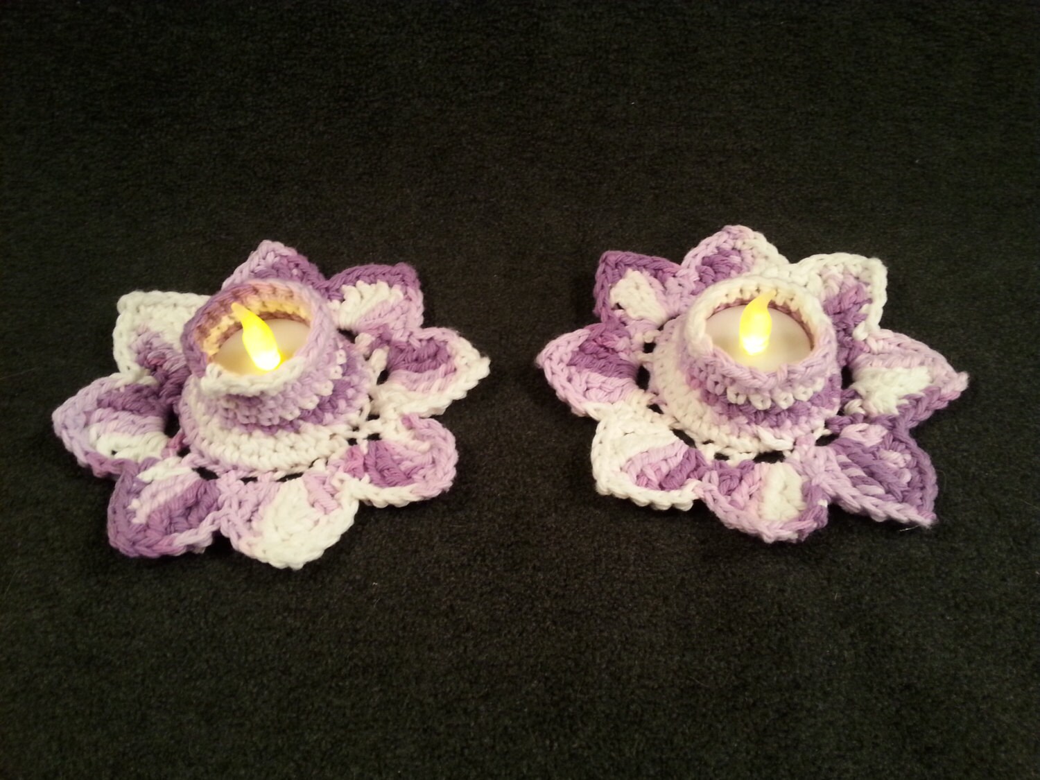 Crocheted Flower Tea Light set of 2 by KatsCoolCreations on Etsy