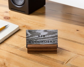 Wooden Business Card Holder Walnut (desk, business cards, card holder, paper stand, calendar stand)
