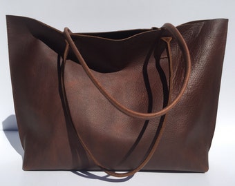 SALE! Large Premium Dark Brown Leather Tote
