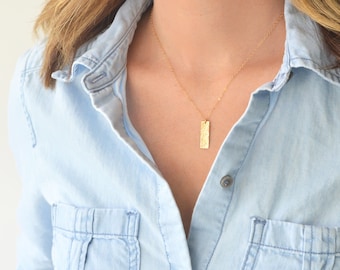 Gold Filled Hammered Tag | Gold Filled Tag Necklace | Tag Necklace | Hammered Bar Necklace | Hammered Tag Necklace | Gold Tag | Gold Bar