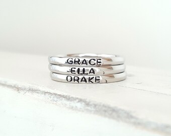 Mothers Day Jewelry Stacking name ring personalized Tiny 2mm Name Ring Hand jewelry Stamped stacking ring stainless steel name ring