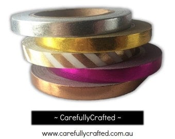 Thin Foil Washi Tape - Set of 5 - Gold, Silver, Pink, Rose Gold Washi Tapes - 5mm x 10 metres each - High Quality Masking Tape