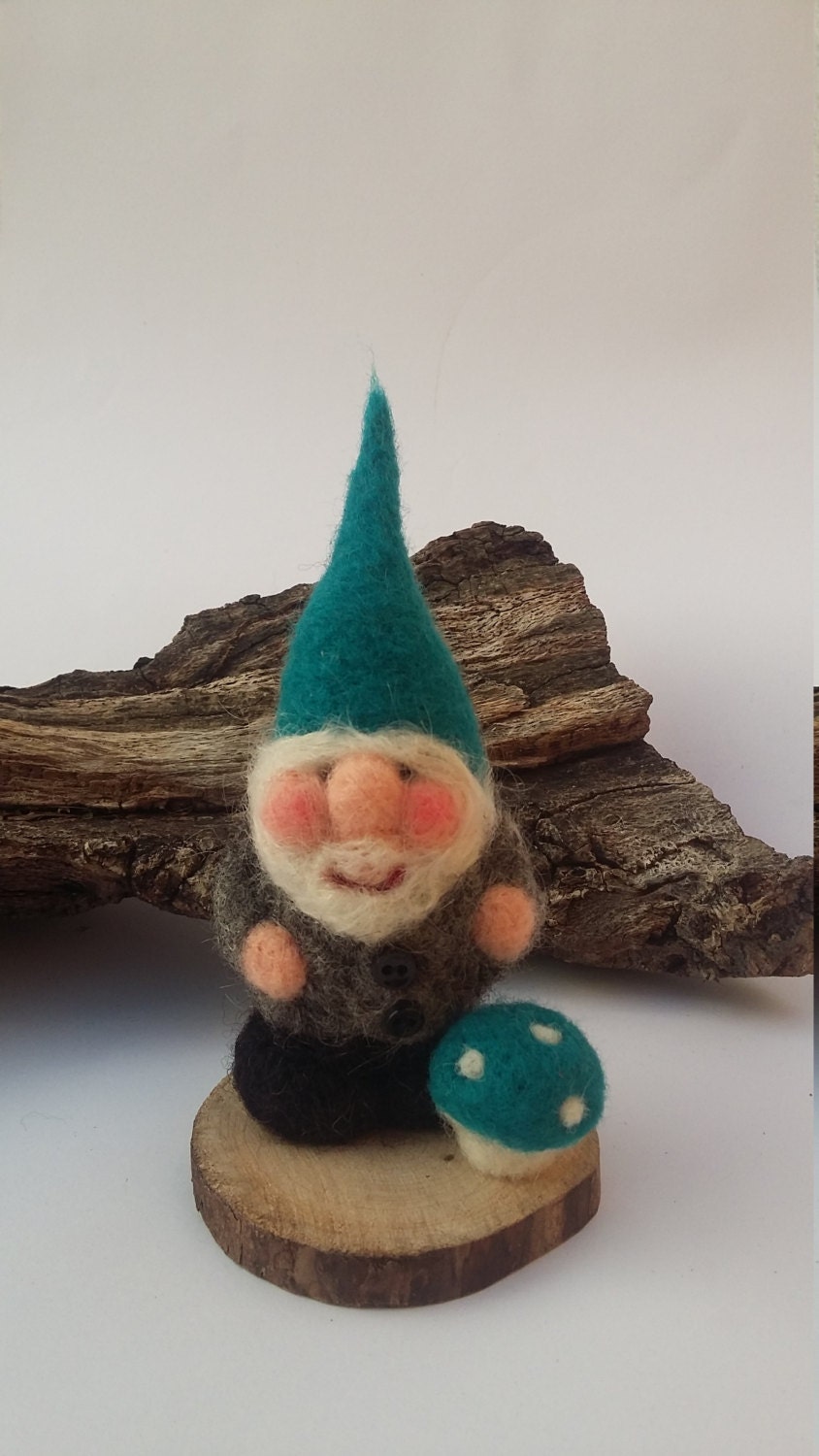 Felted gnome blue turquoise needle felted gnome waldorf toy