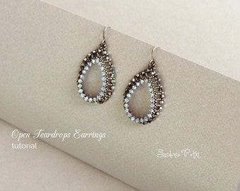 Open Teardrops Earrings - Beading Tutorial - Seed Beads and Crystals Earrings - Digital Download