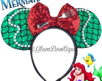 Adult Size Minnie ears, mouse ears, hair clip, mickey ears, Minnie Mouse ears, hair clip, Ariel Ears, The mermaid mouse ears