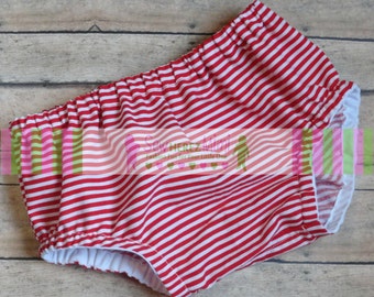Red White Striped Diaper Cover in Sizes Newborn, 3-6 mos, 12 mos, 18 mos, 24 mos