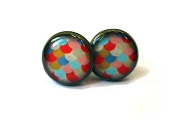 SCALES EARRINGS - Mermaid earrings - Orange and blue Earrings - Stud Earrings - Geometric Jewelry - Ethnic Earrings - Colorful Earrings