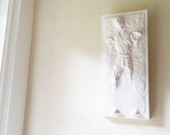 Han Solo in carbonite wall hanging sculpture, carbonite chamber plaque, star wars gift
