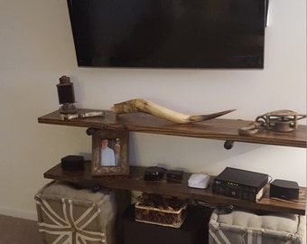 60"L Industrial Shelf. | Industrial Black Pipe Shelving (11"W) | Restoration Hardware Style Shelves | Rustic Shelves