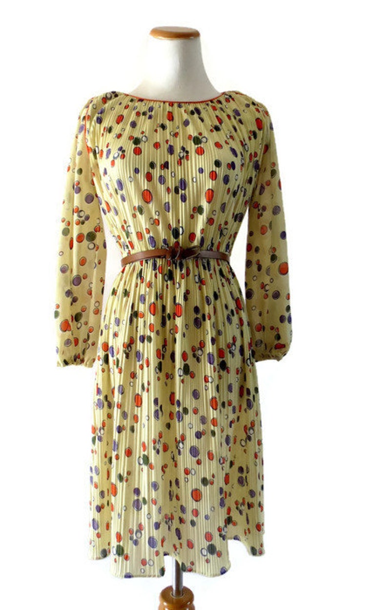 Rainbow Polka Dot Dress 70s Secretary Semi by GoodLuxeVintage