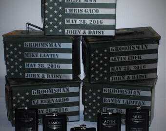 3 Ammo Boxes and 3 Flasks Giftset 4 Men Personalized Laser Engraved Ammo Box Custom Ammo Can Box Groomsman Best Man Gift Ideas Personalized