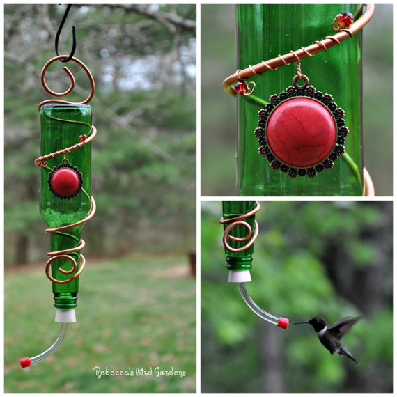 Glass Bottle Hummingbird Feeder The Sweet by RebeccasBirdGardens