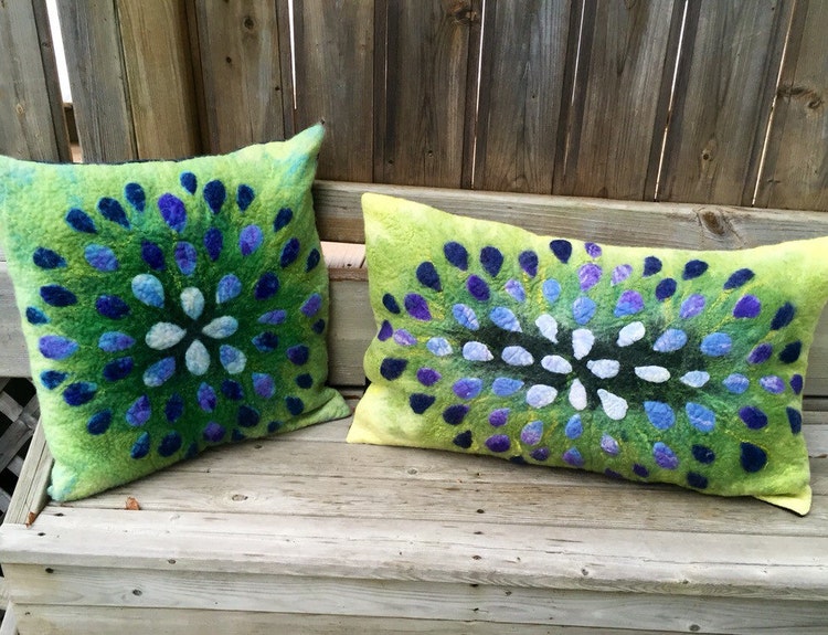 Custom Felted Art Pillow Cover Merino Wool by TuckamoorWildcrafts