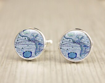 Map Cufflinks - Blue Map Cufflinks - Antique Map Cufflinks (map 2)