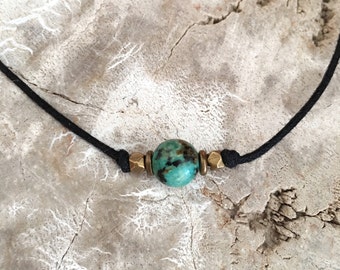 Turquoise choker, Blue stone choker, Turquoise bead choker, Gemstone choker, Beach choker, Boho choker, Layered choker, Simple choker