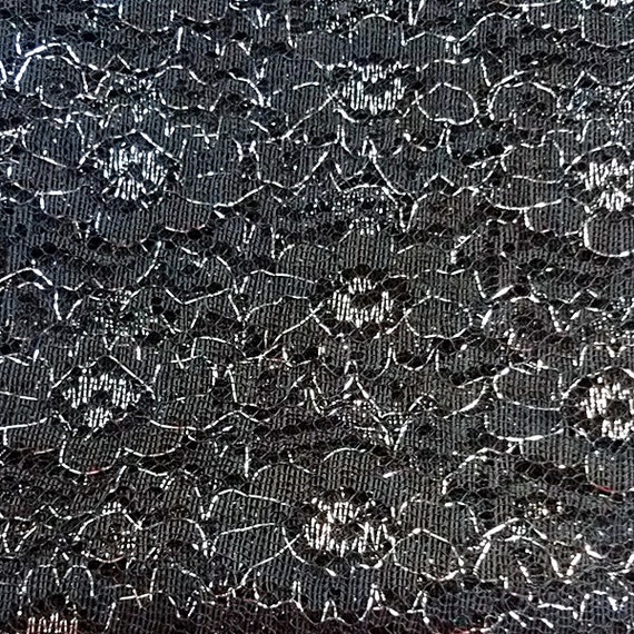 Black shiny fabric Vintage floral guipure Floral lace trim