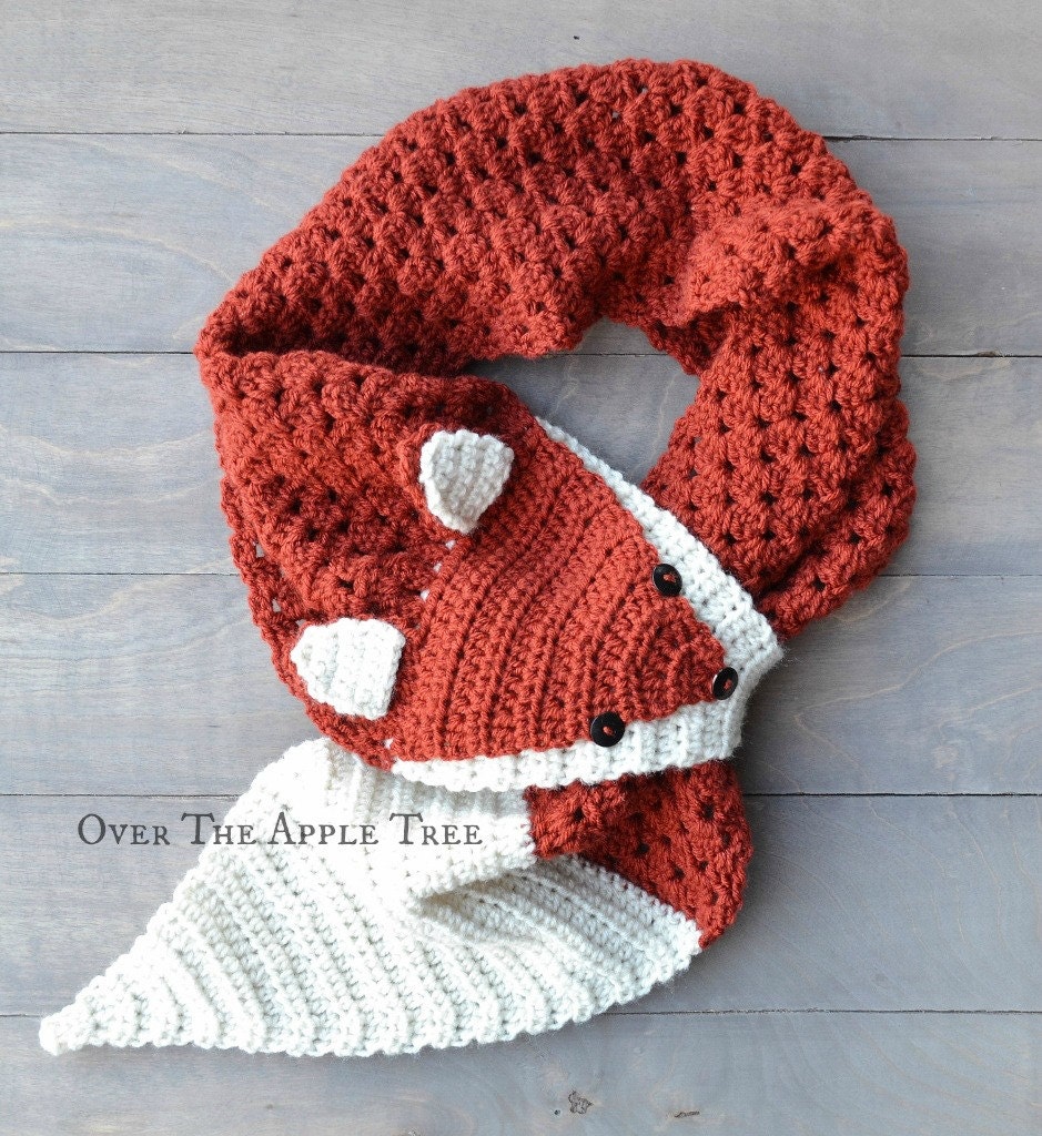 Fox Scarf Winter Scarf Crochet Scarf Keyhole Scarf Animal