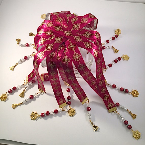 Christmas Burgundy and Gold Ribbon Bookmarks with by Lilyspad58