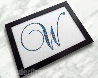 custom monogram, father's day gift, letter w, blue and grey decoration, gift for father, gift for grandfather, cut out letter, quilling art